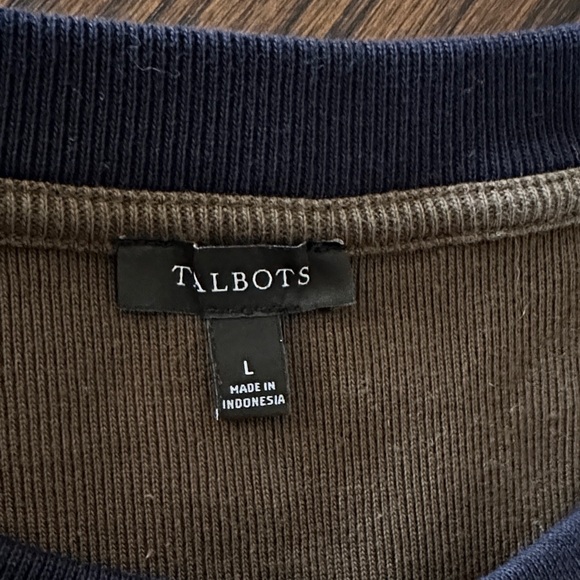 Talbots Olive Green Top with Navy Trim Long Sleeve - Picture 2 of 6